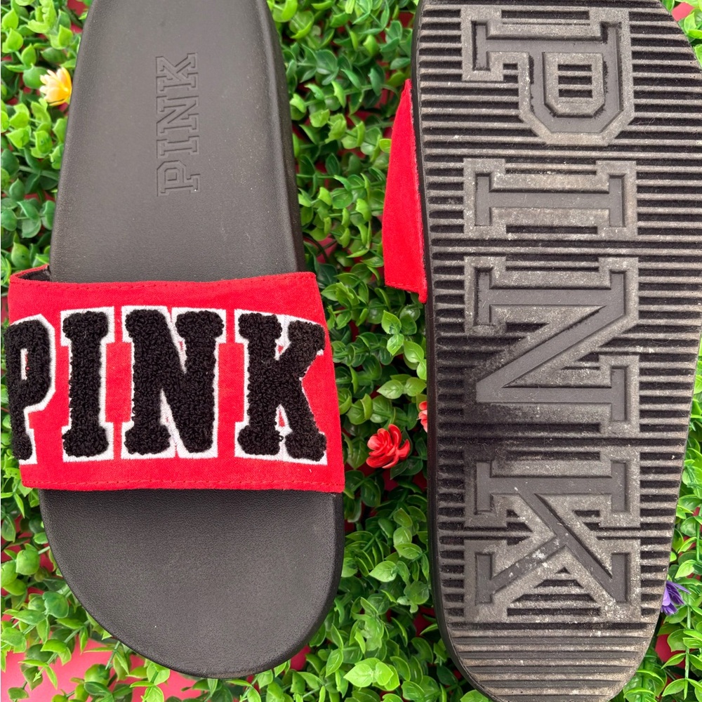 PINK Red and Black Slide Sandals